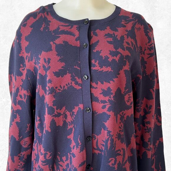 Ann Taylor Navy Black/Rust Print Round Neck Cardigan Sweater - Women's XL - Picture 1 of 5